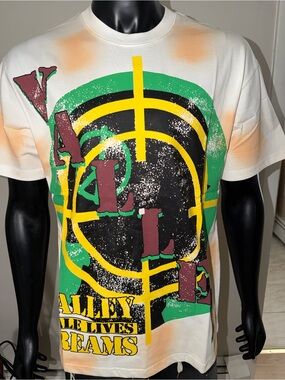 White Short-Sleeve Graphic Crewneck Tee with Multicolor Print